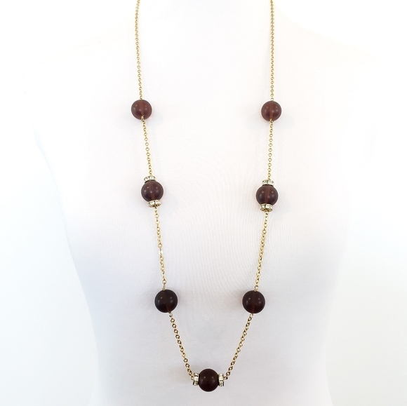 J. Crew long necklace brown acrylic beads - Picture 2 of 16